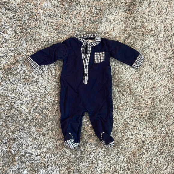 FAO Schwarz Other - FAO Schwarz Navy Collared Plaid Button Footie